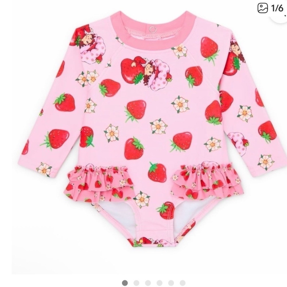 Strawberry Shortcake Baby Girl Long Sleeve Rash Guard Swimsuit UPF 50+ Pink 6-9M